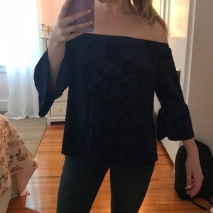 ✨ Navy Velvet Off the Shoulder Top ✨